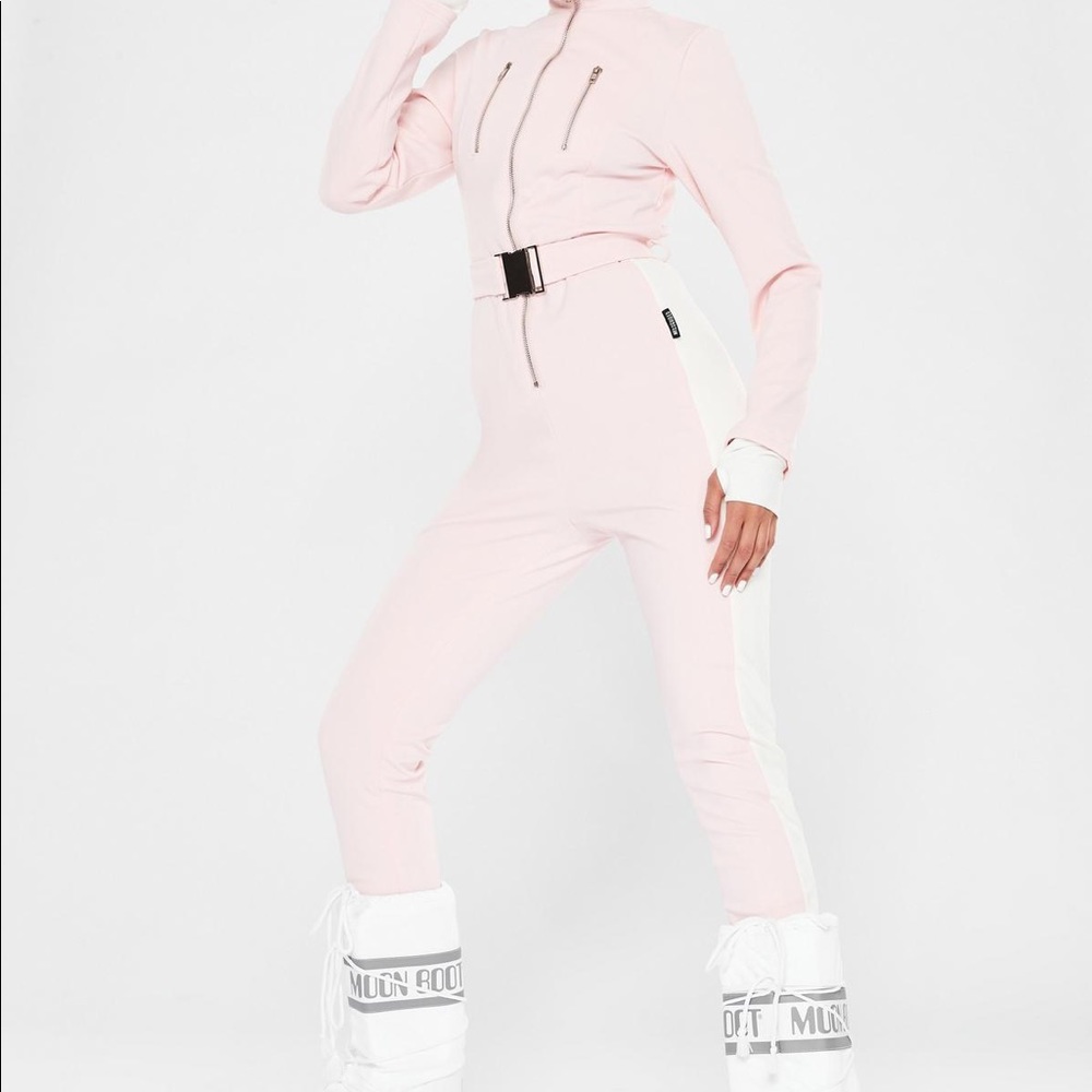 Pink MSGD Ski Slim Fit Belted Snow Suit